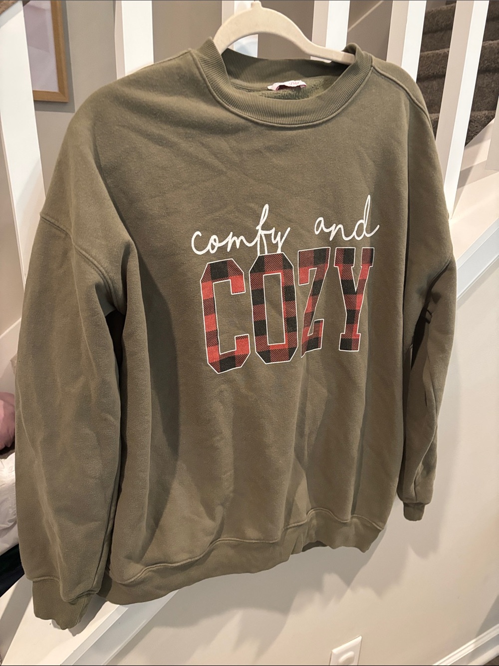Pink Lily Olive Green "Comfy and Cozy" Crewneck Sweatshirt